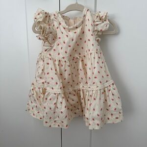 Amazon Essentials Cream Dress with Strawberry Print and Ruffle Sleeves